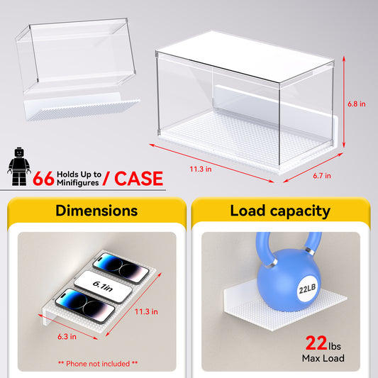 Minifigure Display Case for LEGO Bricks Wall & Desktop White 2pack