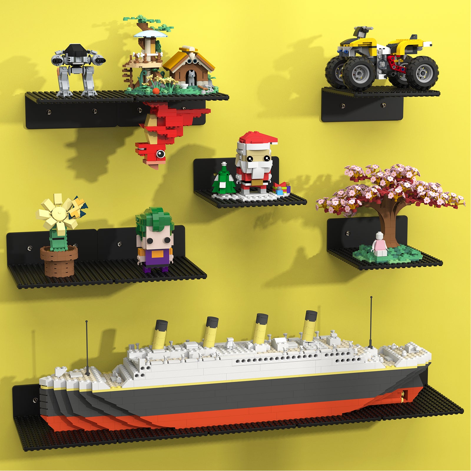 BlissBox Floating Shelves for Wall Compatible with Lego Building Bricks, Black