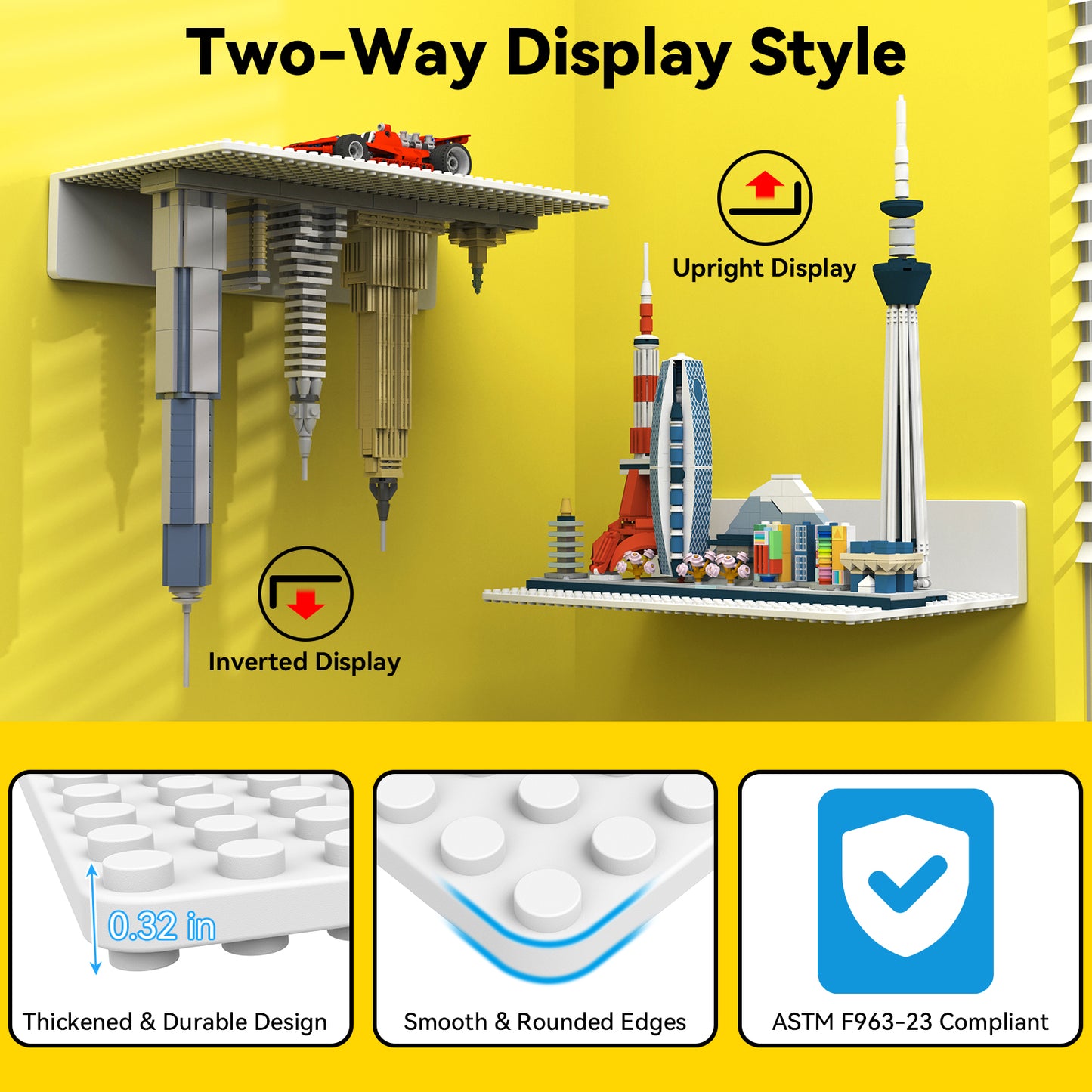 Medium Floating Shelf with LEGO Stud Baseplate