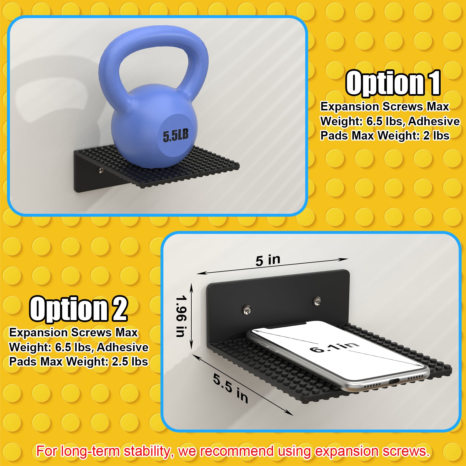 BlissBox Floating Shelves for Wall Compatible with Lego Building Bricks, Black