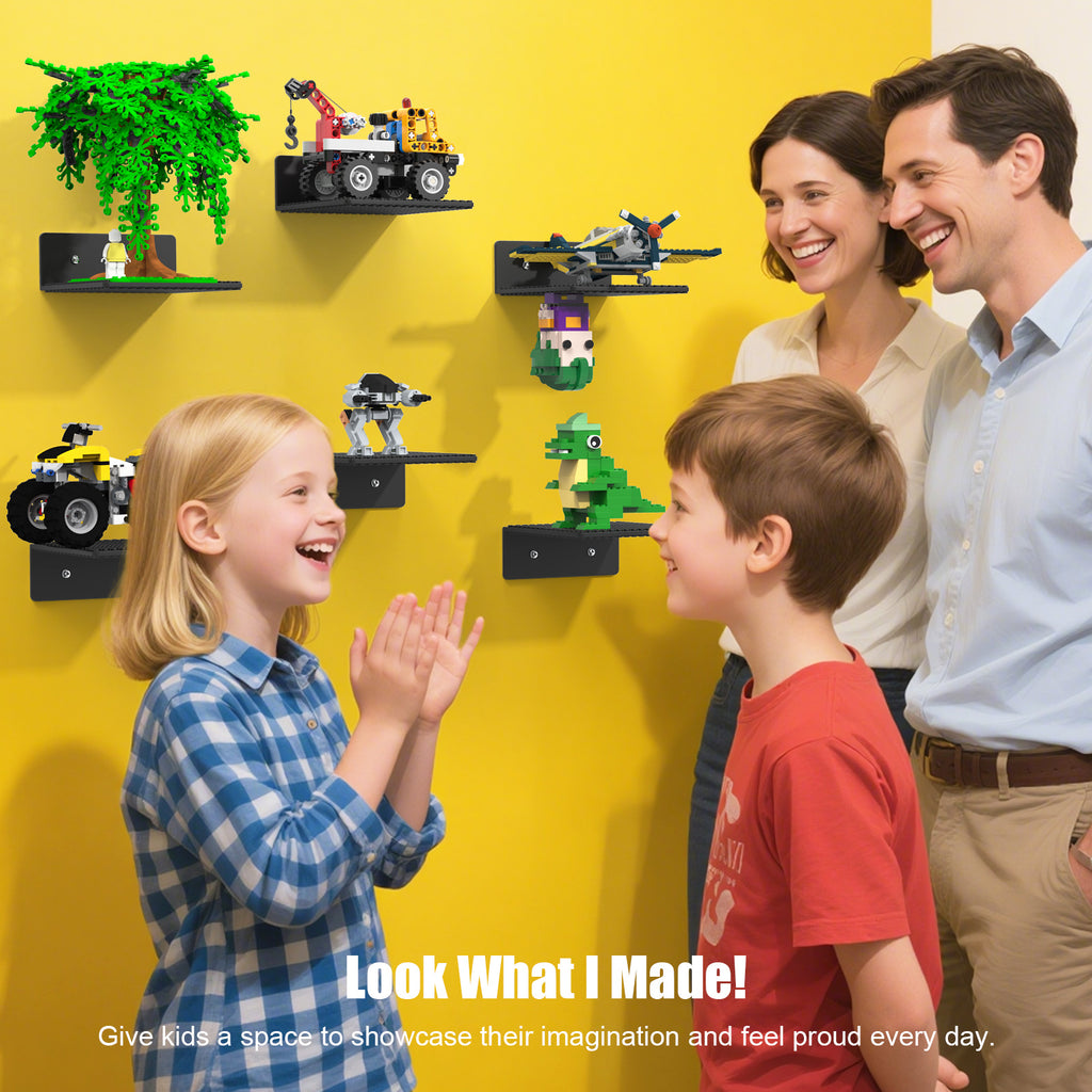 BlissBox Floating Shelves for Wall Compatible with Lego Building Bricks, Black