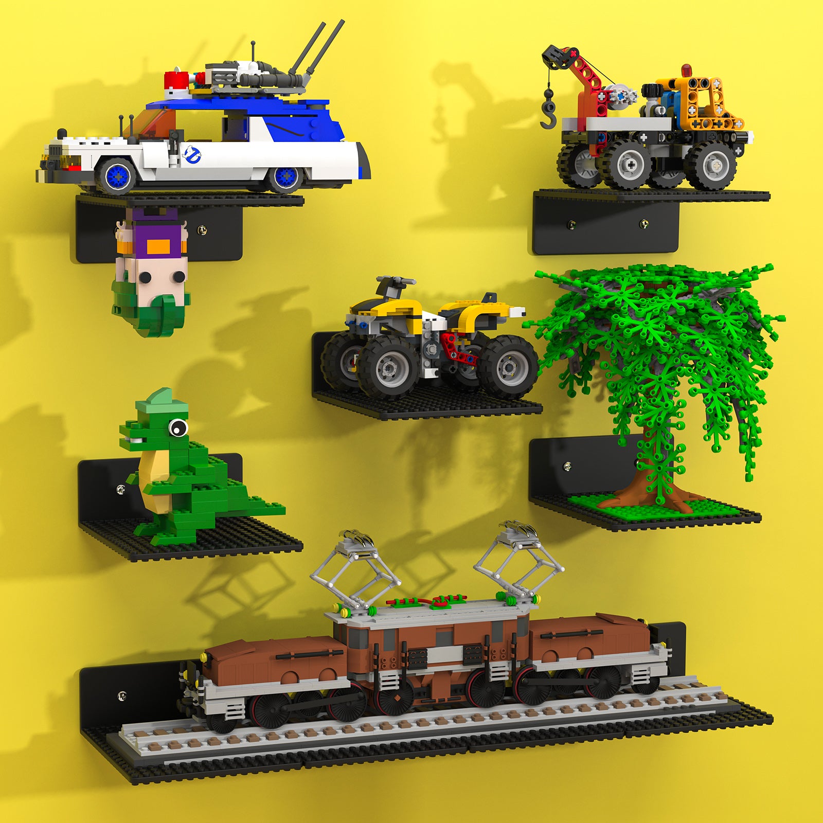 BlissBox Floating Shelves for Wall Compatible with Lego Building Bricks, Black