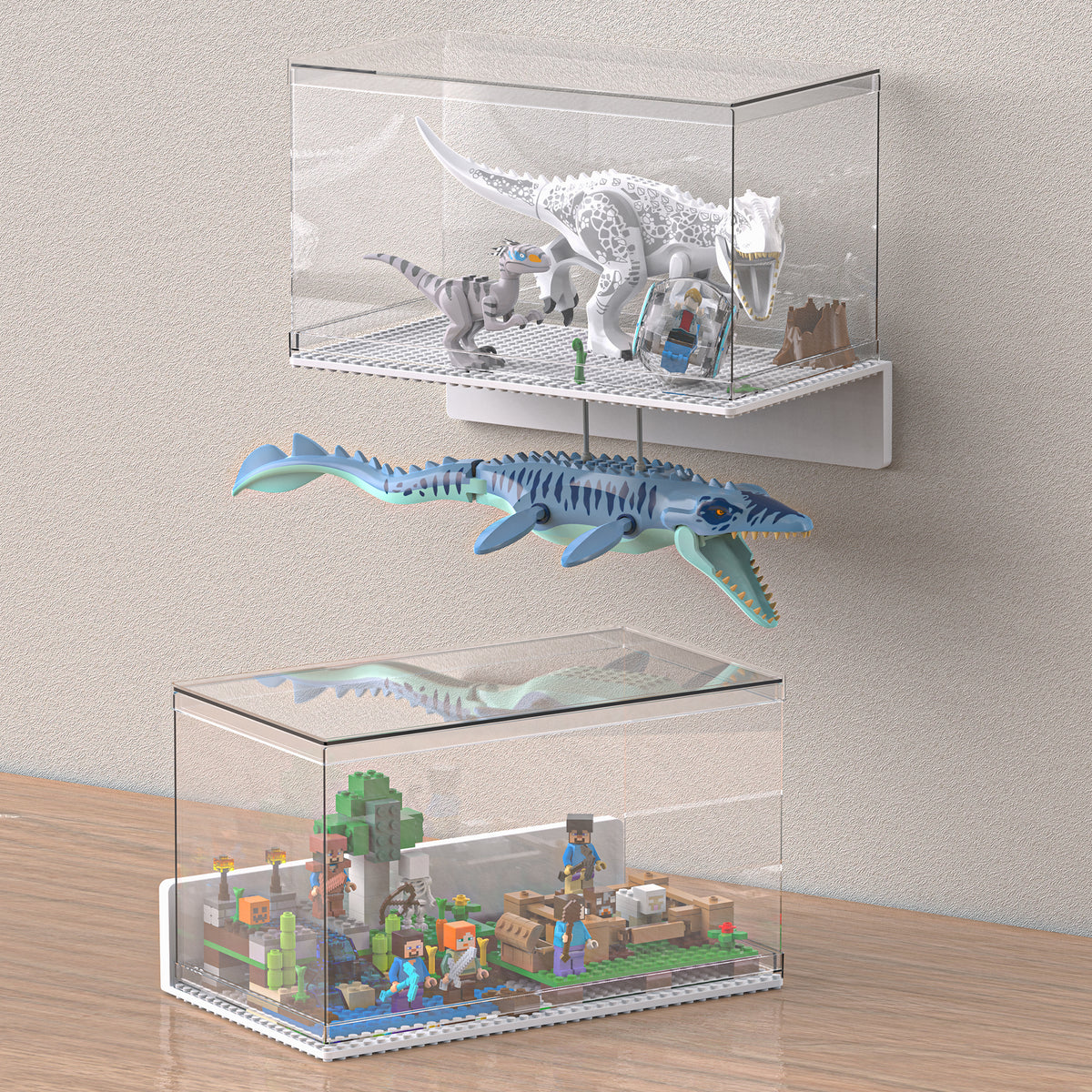 Minifigure Display Case for LEGO Bricks Wall & Desktop White 2pack