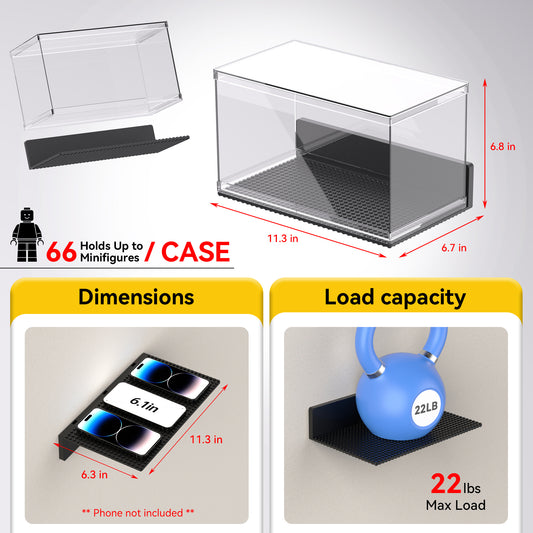 Minifigure Display Case for LEGO Bricks Wall & Desktop Black 2pack