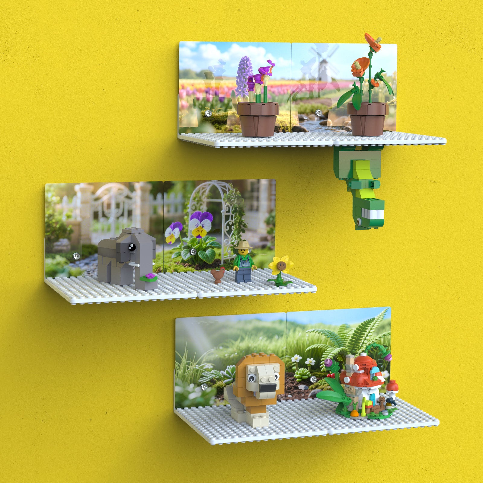 BlissBox Floating Shelves for Wall Compatible with Lego Building Bricks, Theme Series