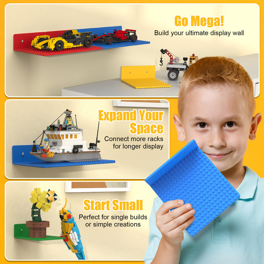 BlissBox Floating Shelves for Wall Compatible with Lego Building Bricks, Multicolor