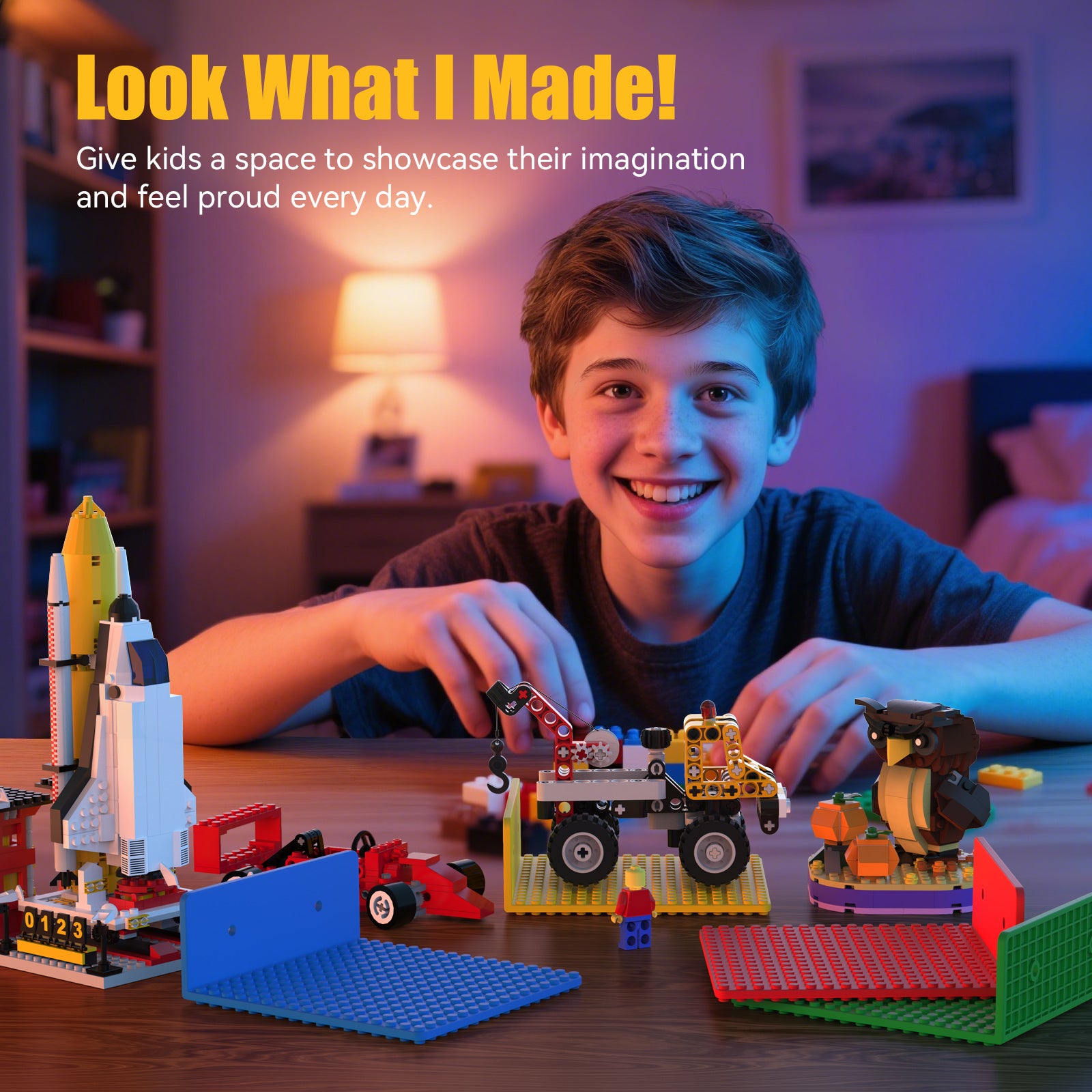 BlissBox Floating Shelves for Wall Compatible with Lego Building Bricks, Multicolor