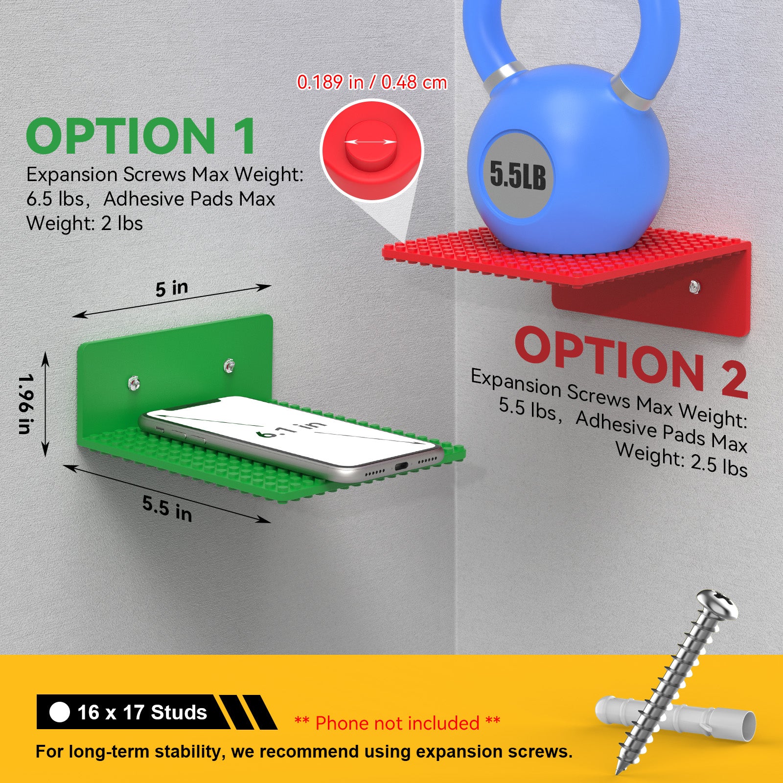 BlissBox Floating Shelves for Wall Compatible with Lego Building Bricks, Multicolor