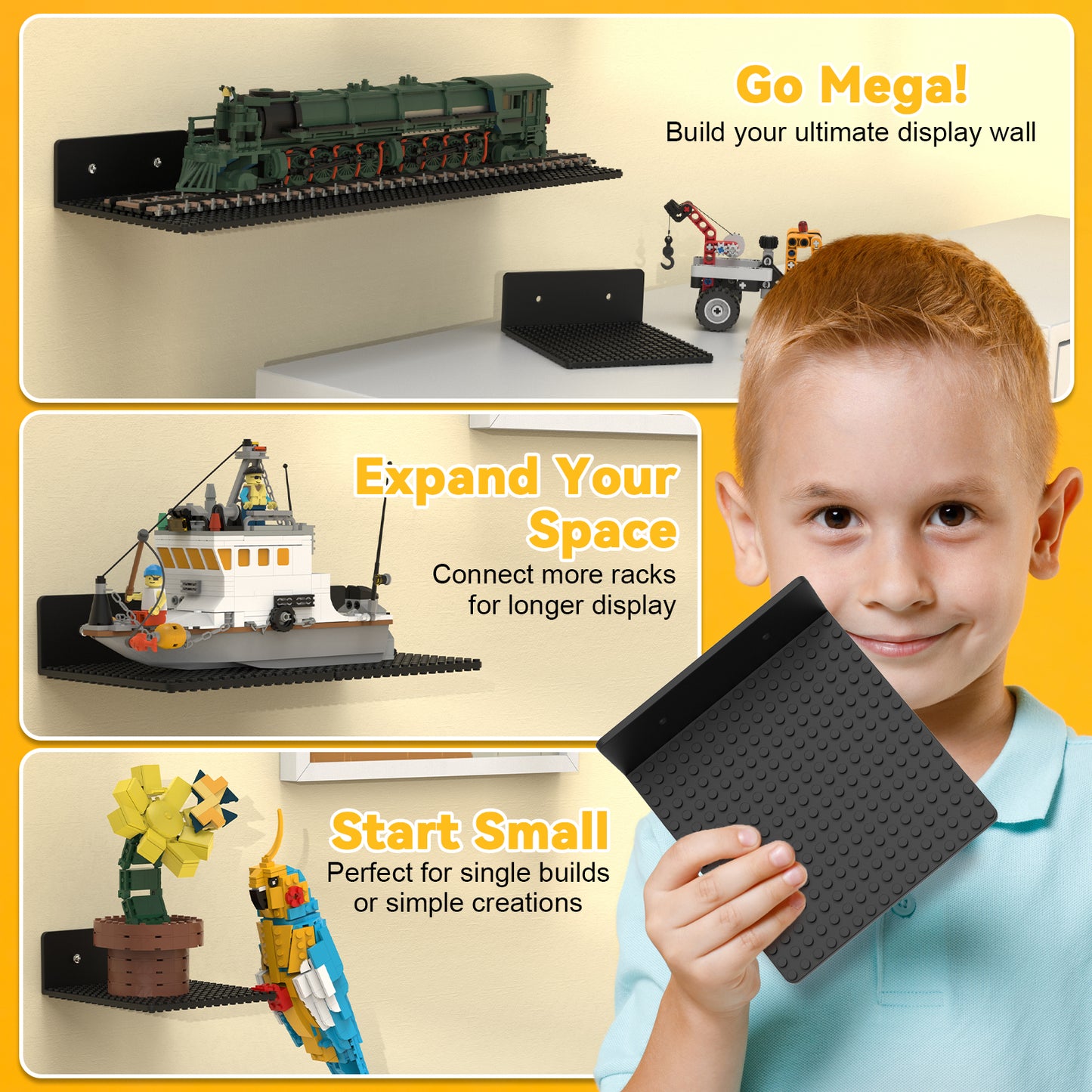 Dual-Sided Display Deck S Floating Shelf for Brick Builds