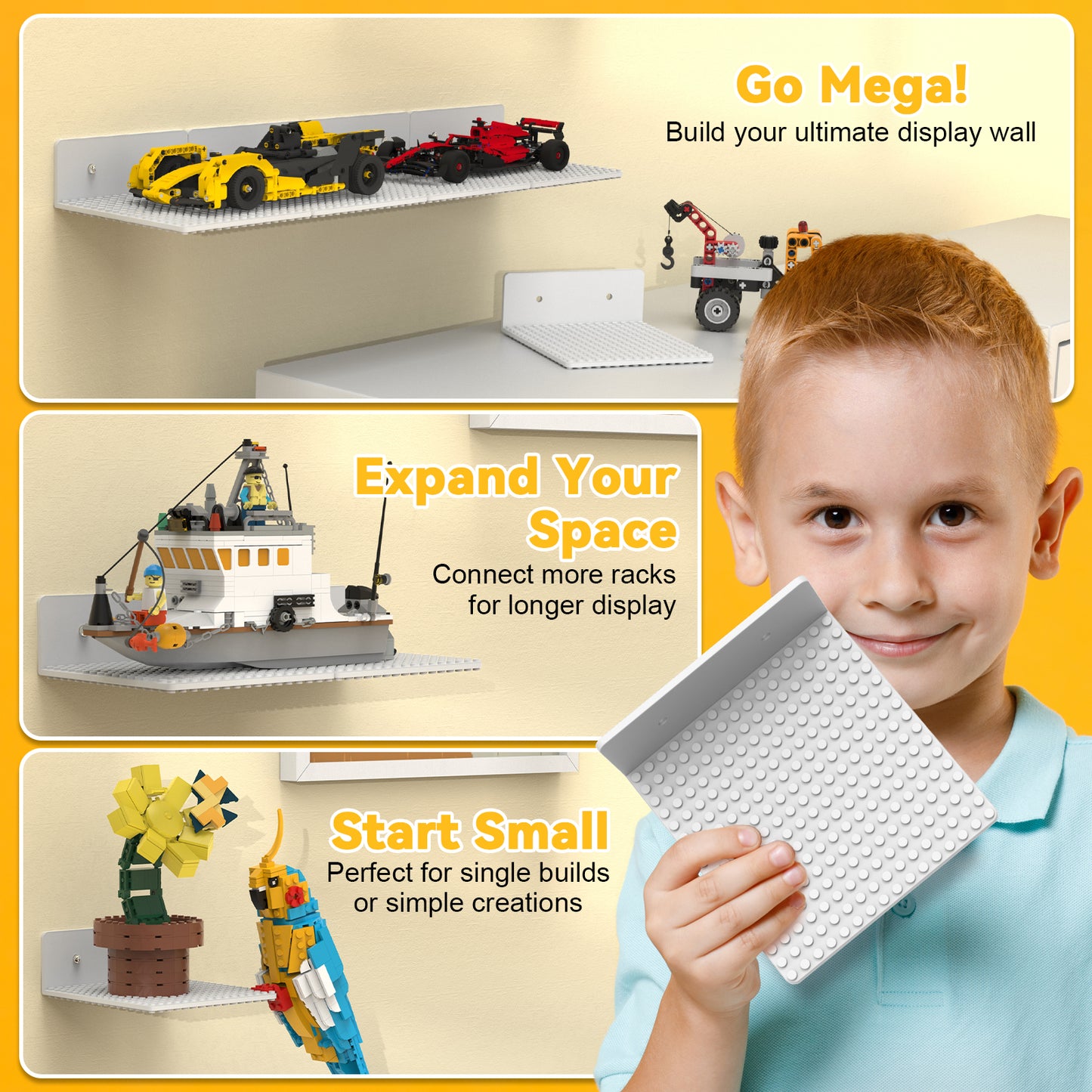 Dual-Sided LEGO Display Shelf with Stud Baseplate