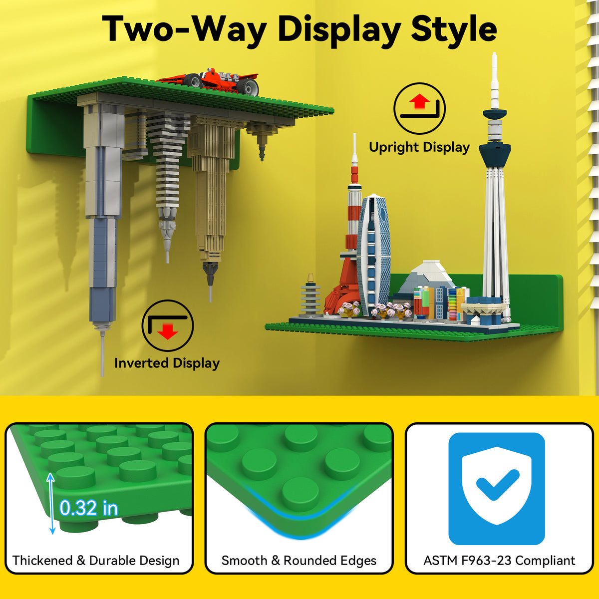 Floating Shelves for Wall Compatible with Lego Bricks,4Color