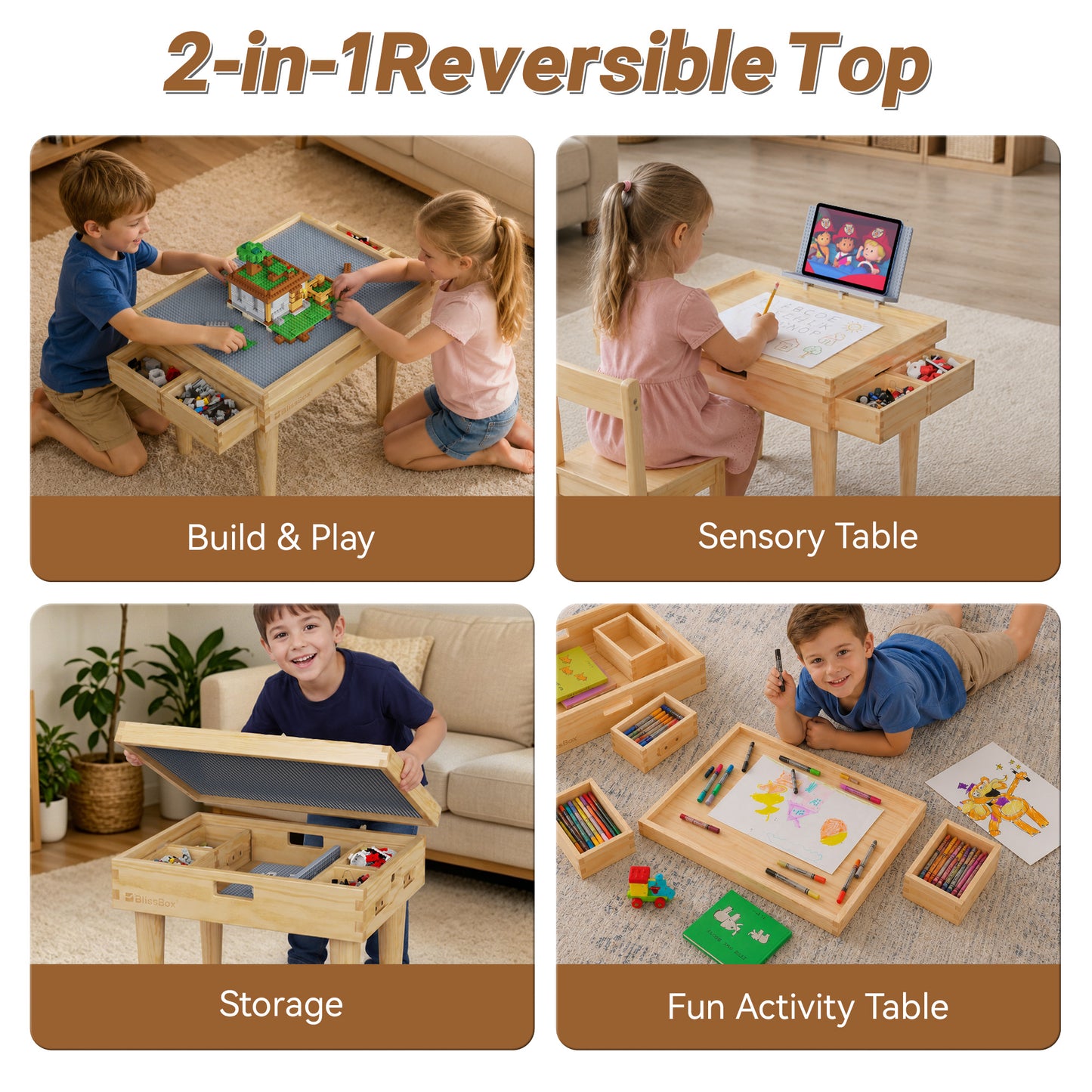 Convertible Wooden Kids Play Desk & Block Table